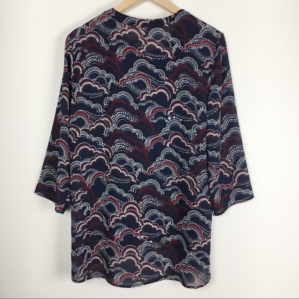 New Express Dark Blue & Burgundy Cloud Tunic Top M - Picture 7 of 7